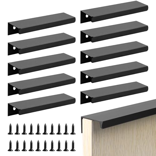 JiangLin 10 Stück Schwarz Möbelgriffe, 120mm Verdeckter Schrankgriffe Küchengriffe mit Schrauben Türgriff Schubladen Griffe Unsichtbare für Kleiderschrank