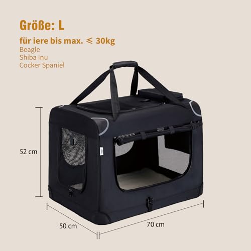 Zedelmaier Hundebox Faltbar Hundetransportbox, L 70x52x50cm, robust Transportbox für Hund Groß Hundetasche Auto Haustiertransportbox für Unterwegs & Zuhause Schwarz