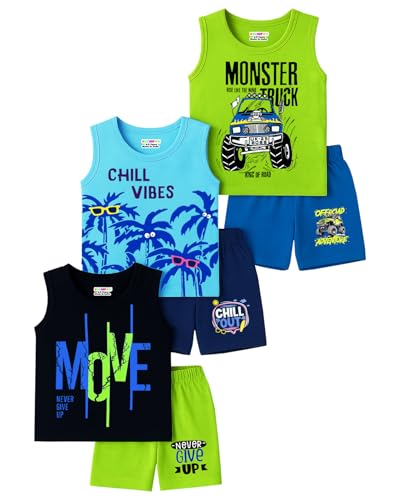 Image of Kuchipoo Boys Regular Fit Sleeveless T-Shirts and Shorts Set