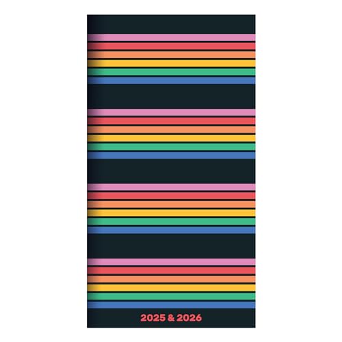 TF PUBLISHING 2025-2026 Retro Stripe 2-Year Small Monthly Pocket Planner - 2-Page Large Calendar Grid and Lined Notes Section in Back - Monthly Day Planner for Purse - 3.5' x 6.5'