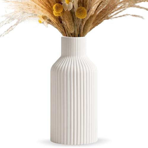 [AiiBowy] Jarrones de Cerámica Blanco 20cm - Jarrón de Cerámica Grandes - Cerámica Mate, Redondo, Diseño Moderno, Bohemio para Decoración, Flores, Salón, Dormitorio (Blanco)