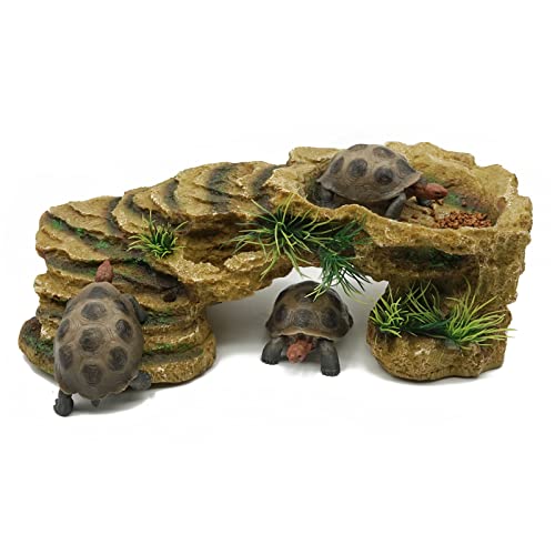 MOGOULUA Tortuga Plataforma para tomar el sol, reptil, hábitat, roca simulada, terrario, escondite, tortuga, resina, roca, refugio para cuevas, lagartos, arañas, peces, anfibios, acuario (grande) Cover