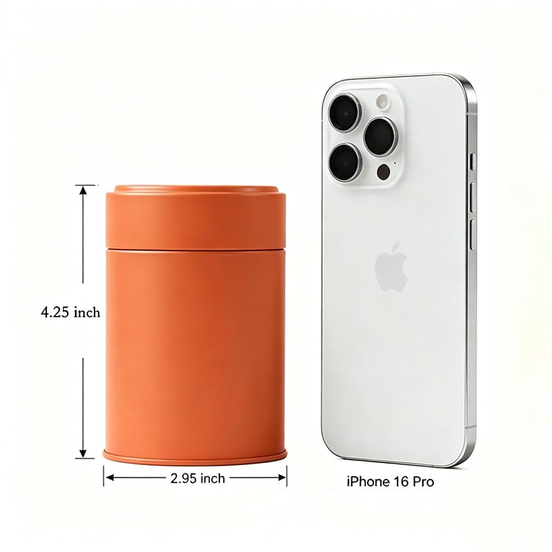 Image of 3-Pack Tea Tin Canister with Airtight Double Lids, 14 Fl Oz Tin Can Box and Round Kitchen Canisters for Loose Tea, Coffee, Candy, Herbs and Matcha Powder (Orange, 2.95 * 4.25'')