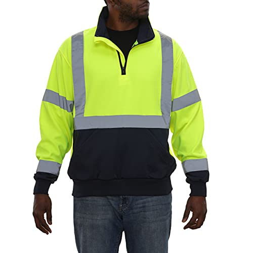 Reflective Apparel High Visibility 2-Tone Safety Sweatshirt - ANSI Class 3, Quarter Zip - Lime Navy, 4XL