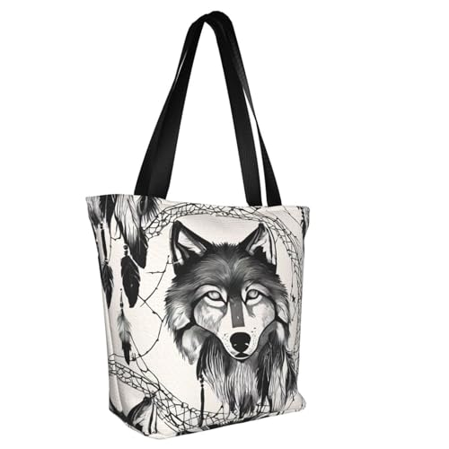 wolves and dream catchers01 Print Comfortable Shoulder Bag Summer HandbagTravel Beach Work Daily Use Versatile Carry2