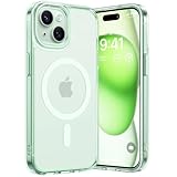 【米軍規格・Magsafe対応】TORRAS iPhone 15 用 ケース 耐衝撃 マグネット搭載 ワイヤレス対応 半透明 マット 黄ばみなし ストラップホール付き アイフォン 15 用 カバー Guardian-Mag 薄緑い