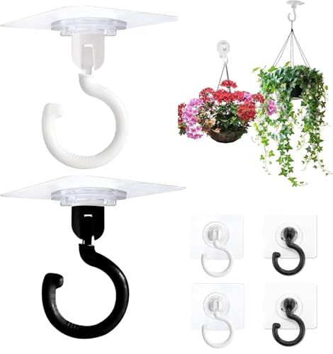 Image of 3 PCS Self Adhesive Ceiling Hooks 360 Degree Rotating Heavy Duty No Drill Sticky Hook for Hanging Lights Plants Wind Chimes Mosquito Nets Kitchen Bathroom Wall Ceiling Mount Organizer Hook