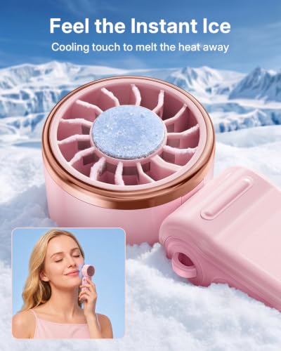 SWEETFULL Mini Portable Fan with Ice Cooling, Lightweight Handheld Pocket Turbo Fan Rechargeable, 3 Speed, Foldable Personal Hand Fan for Travel, Beach Vacation, Women Girls (Pink) - image 2