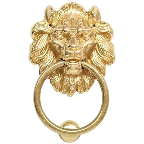 Kronabelle Aldaba de puerta de latón macizo con cabeza de león, estilo chino antiguo, bestia vintage, pulido, 5.1 x 4.7 x 7.1 pulgadas
