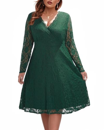 Women Plus Size Wedding Guest Dresses Cocktail Black Wrap Lace Fall Formal Long Sleeve Knee Length Evening Party Dress2