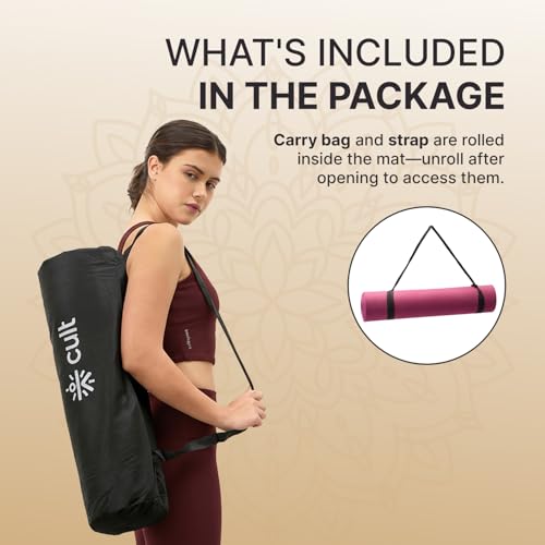Image of CULT Lotus Print Yoga Mat for Woman & Yoga Mat for Man | 6mm TPE Anti-Slip Workout Mat for Home Gym | Premium Exercise Mat & Fitness Mat for Kids & Adults | Yoga Mats with Carry Bag (Purple)