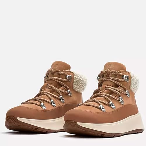 Fitflop Damskie botki F-Mode Teddy-Collar Ciepłe Zamszowe Sznurowane Botki Botki, Desert Tan, 6,5 UK, Pustynna opalenizna, 40 EU