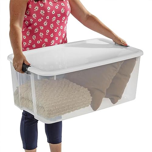 Sterilite 4-Pack Ultra Latching Box, Storage Bins with Lids, Clear Plastic, 116 Quart - Heavy-Duty Organizing Containers for Closet, Bathroom, and Office
