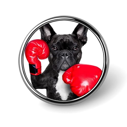 ピン ボクシング フレンチブルドッグ 犬 ブローチ 丸い 徽章 メンズ レディース ボタンブローチ 缶 合金製 人気 かわいい アクセサリー ネクタイピン 帽子 バックパック バッグ DIY 飾り ギフト 贈り物 男女兼用