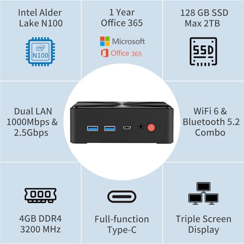 Mini PC, Intel 12th Alder Lake N100 (up to 3.4GHz), 16GB DDR4 RAM 512GB M.2 SSD, Mini Desktop Computers Windows 11, 4K Dual Display, USB3.2, RJ45, Micro PC for Home Office Business - Image 8