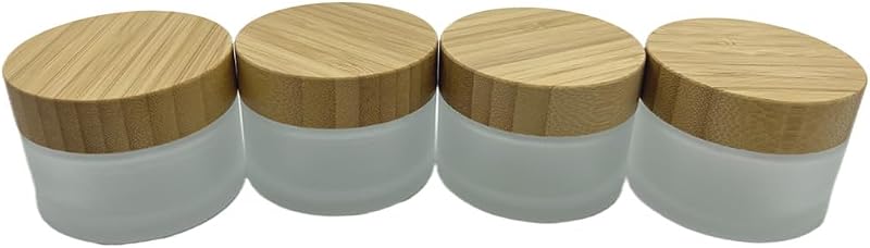 Potes Cosméticos Recarregáveis de Vidro Fosco com Tampa de Bambu BEECO GIF2U, Pacote com 4 de 50 mL