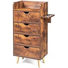 LEADZM 4 -Layer Salon Storage Cabinet,Beauty Barber Salon Styling Station Organizer Equipment,Hair Stylist Station Set with 2 Hair Dryer Holders,4 Drawers and Raised Table Legs,Rustic Brown