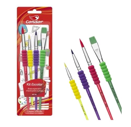 Kit Escolar com 4 Pincéis Condor - Auxilia Coordenação Motora - Ref 406