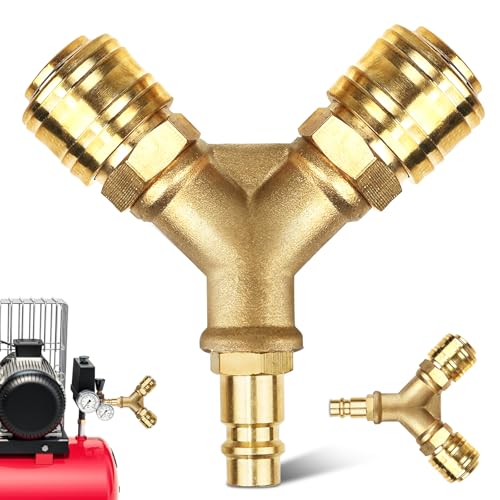 Druckluftverteiler Druckluftweiche 2-fach mit 2 Kupplungen,Druckluftkupplung,Druckluft ZubehöR,NW 7.2 1/4 AG Luftschlauch Schnellkuppler Verteiler, Messing Druckluft Verteiler (orange-1)