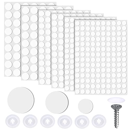 LUTER 580st Klistermärken för Skruvhål och 120 st Skruvlock Plast, Skruvhålslock och Självhäftande Skruvhålsdekaler för Träskruvar Möbler Skåp (Vit)