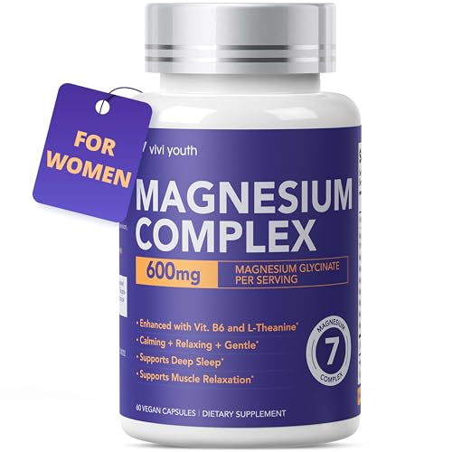 Image of Magnesium 7 Complex for Women with 600mg Glycinate, 60 Capsules | 1600mg Blend with L-Theanine and Vitamin B6 for Sleep Support, Relaxation and Muscle Recovery, 30-Day Supply