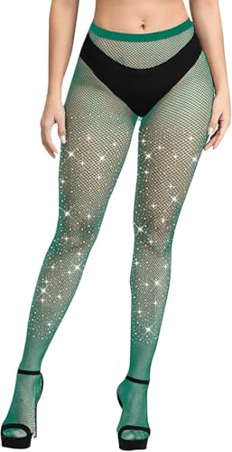 Queen Romance Sparkly Rhinestone Stockings for Women Glitter Fishnets Tights Pantyhose for Dance Concert