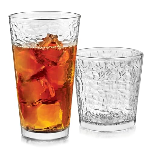 Libbey Yucatan Tumbler and Rock Drinking Glasses Set, Textured 16 Piece Glassware Set, All Purpose Glass Cups for Events and Everyday Use by Libbey - Used condition - US$30.70