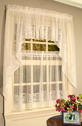 Hydrangea Lace Tier and Curtain Collection by Curtain Chic (White, Tier Pair 56W x 36L)