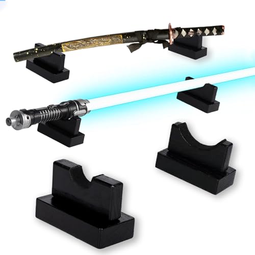 Lightsaber Stand Desk Display Samurai Sword Stand, Anime Sword Rack Baseball Bat Stand Horizontal Wooden Display Stand Store Display Lightsaber, Lightsaber Storage Rack (Wood Black)
