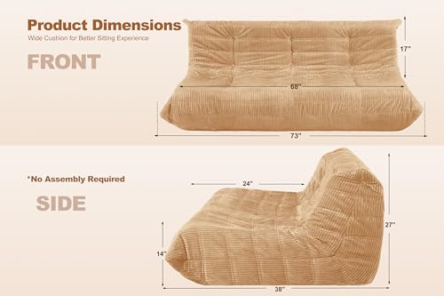 Image of Bean Bag Chair,Giant Beanbag Chairs for Adults,Comfy Large Fireside Chair Lazy Sofa,Corduroy Bean Bag Lounger with Memory Foam Filled,Floor Sofa Couch for Home,Living Room (Khaki, 3-Seater)
