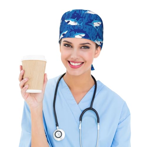 Image of Surgical Caps Men Women, Scrub Cap with Sweatband Adjustable | Tie Back Nurse Cap, Nursing Breathable Working Hat, Scrub Cap, Medical Hats