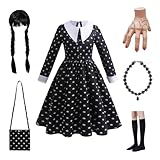 Halloween Cosplay Costume Girls Dress Kid Teen Black Outfit With Wig Bag Earrings Socks