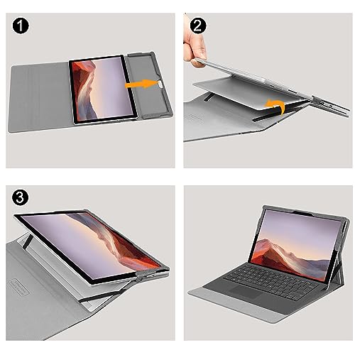 Fintie Case for 12.3 Inch Microsoft Surface Pro 7 Plus, Surface Pro 7, Surface Pro 6, Pro 5, Pro 4, Pro 3 - Portfolio Business Cover with Pocket, Compatible with Type Cover Keyboard (Gray)