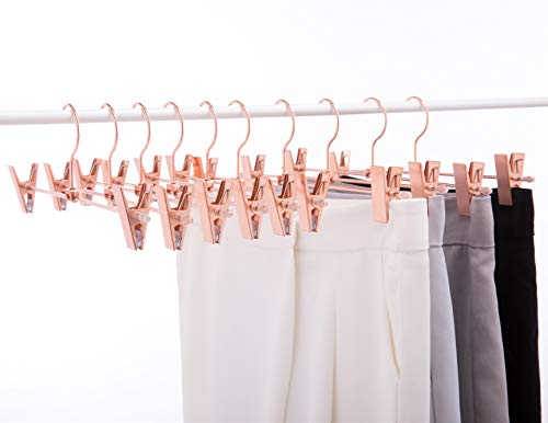 Cocomaya 13 Inch Heavy Duty Rose Gold Copper Metal Slack Hanger, Pants Hanger, Skirt Hanger With Adjustable Clips (Rose Gold, 10) #TOP4