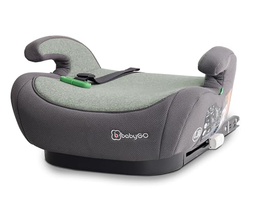 babyGO Asiento elevador Bursa IV según la nueva norma I-Size – Asiento elevador para niños con Isofix ajustable – Asiento infantil/asiento de coche para niños (125 – 150 cm) verde