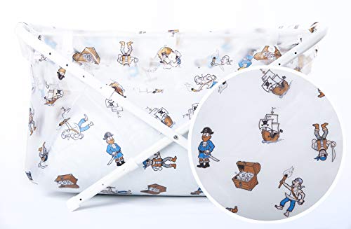 Bibabad Bañera plegable para bebé, lindo estampado de piratas de dibujos animados, 70-90 cm, antideslizante, bañera portátil para niños de 1 a 8 años, accesorios de baño para bebés pequeños