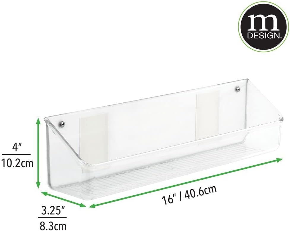 mDesign Plastic Adhesive Wall Mount Home Storage Organizer Basket - Hanging Bin for Walls/Doors in Entryway, Mudroom, Bedroom, Bathroom, Office, Laundry - Ligne Collection - Clear