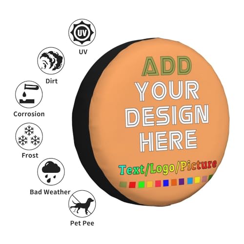 Image of Custom Spare Tire Cover, Personalized Text Image Waterproof Dust-Proof Universal Wheel Covers Protectors Fits Tire for Trailer RV SUV Truck Camper, SandyBrown