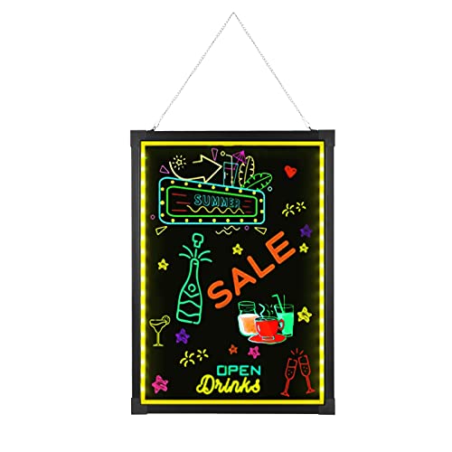 Tableau Lumineux LED 70x50 Cm - 7 Couleurs, 18 Effets - Télécommande - Avec 8 Surligneurs - Pour Pub, Décoration, Enseigne