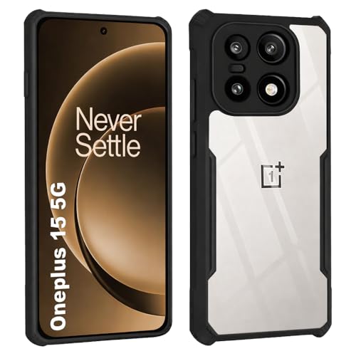 Image of Compatible with OnePlus 15 5G Back Cover | Shockproof Transparent Mobile Case | Heavy Duty Bumper Protection | Anti-Slip Grip | Camera & Screen Protection | Black Edge Clear Back Case