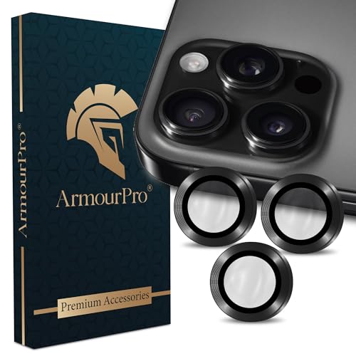 Image of ArmourPro Premium Camera Lens Protector Tempered Glass Compatible For iPhone 16 Pro Max and iPhone 16 Pro Tough HD Individual Aluminum Alloy Rings 9H Camera Cover , Scratch-Resistant,Camera Lens Protection| Black