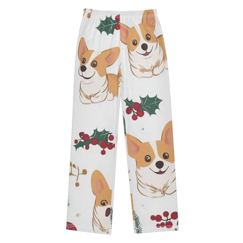 Corgi Dog Berry Boys Long Pants Soft Trousers Elastic Waist Kids Lounge Bottoms with Pockets S-XL