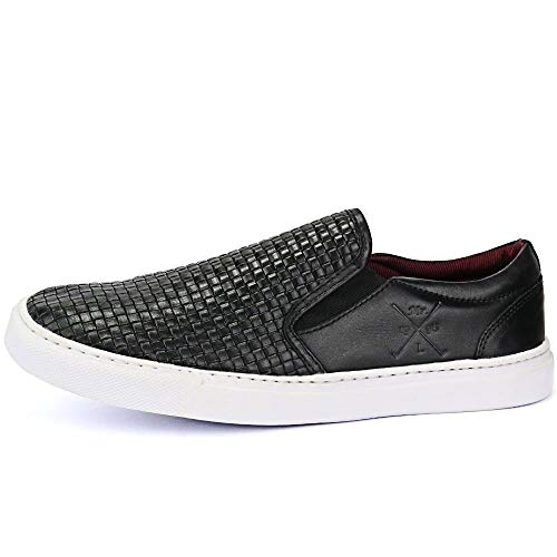 Sapatenis Iate Slip On Masculino Couro Confort Tresse Cor:Preto;Tamanho:40