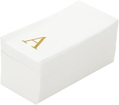 Luxenap 15.8 X 7.9 Inch Linen-Feel Guest Towels, 50 Lettered Hand Towels - Gold Letter 'A', Sans Serif Font, White Paper Dinner Napkins, airlaid, For Restrooms And Tables - Restaurantware
