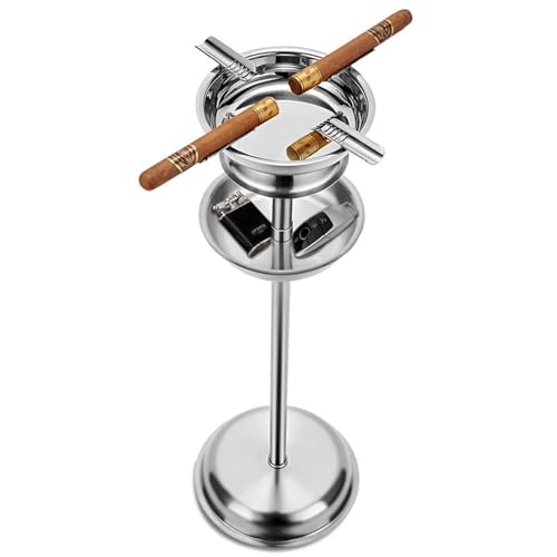 Wadoy Floor Standing Cigar Ashtray for Outside Patio, Detachable Accessory Tray, Stable Polished Stainless Steel Ashtray for Indoor/Outdoor Use, Standing Ashtray for Cigar Enthusiast