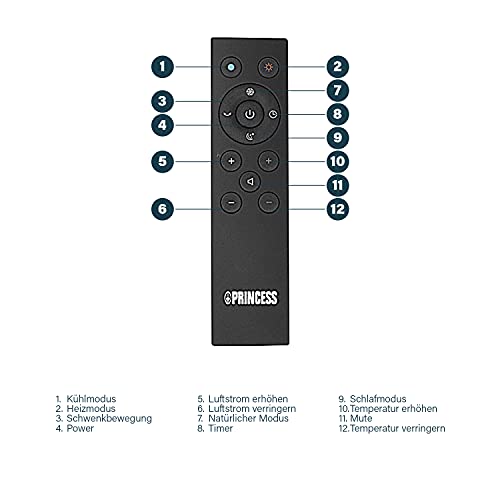 Princess Smart Heating & Cooling Tower- Oszillierender Turmventilator, mit Fernbedienungn oder kostenlosen HomeWizard Climate App, 2000 W, 4 Heizstufen, 10 Leistungsstufen, 56 dB, für Sommer & Winter-7