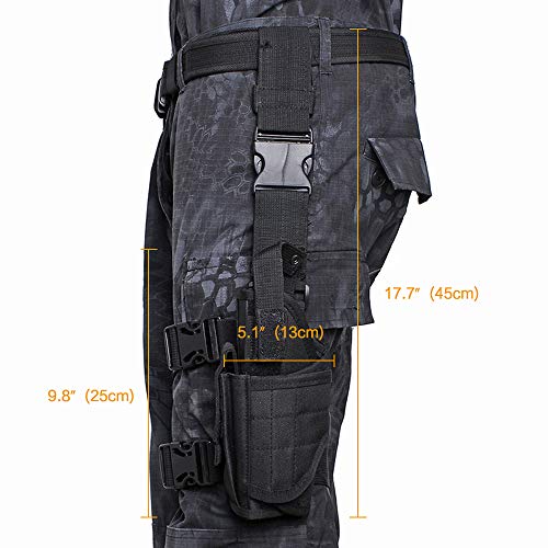 Tactical Drop Leg Holster, Adjustable Gun Holster Thigh Pistol Holster With Magazine Pouches For Left Handed, Black #TOP5