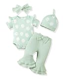 Renotemy Preemie Newborn Baby Girl Clothes Spring Summer Baby Outfit Newborn Essentials Coming Home Outfits Gift Preemie Clothes Girl Short Sleeve Romper Premature Green Bodysuit Bell Bottom Pants Set