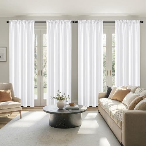 Image of MIULEE Pure White Room Darkening Bedroom Curtains 84 Inch Length 4 Panels