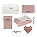 Mimuselina. Canastilla personalizada para bebé"Tamaño M". Caja de madera con nombre del recién nacido. Incluye arrullo, cambiador, guardapañales, bandana y chupetero (Wafle Rosa)